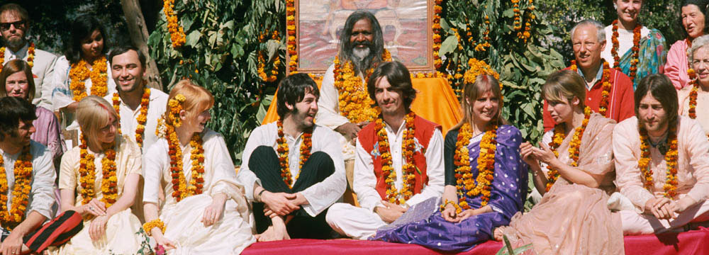 Front Row: Ringo and wife Mau­reen, Jane Asher with Paul McCartney, George and Pattie, and Cyn­thia and John.