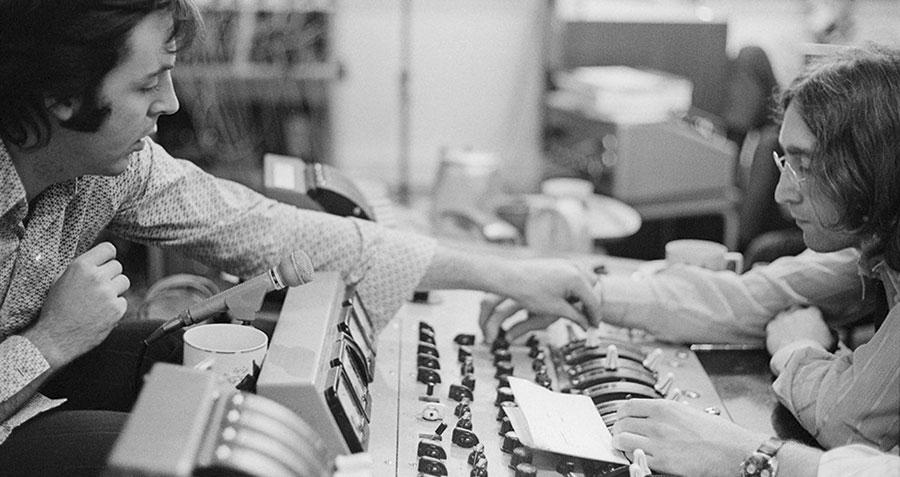 Paul McCartney and  John Lennon in the Recording Studio during the White Album sessions.